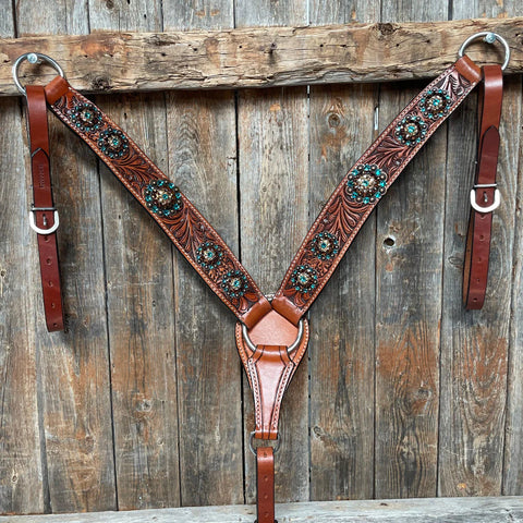 Honey Colored Floral Teal & Champagne Tack Set