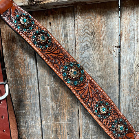 Honey Colored Floral Teal & Champagne Tack Set