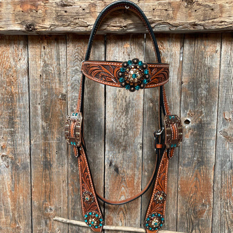 Honey Colored Floral Teal & Champagne Tack Set