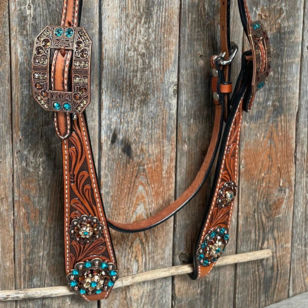 Honey Colored Floral Teal & Champagne Tack Set