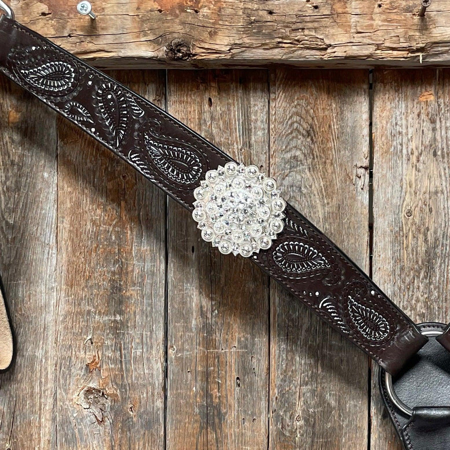 Paisley White Bright Silver Browband/One Ear Tack Set