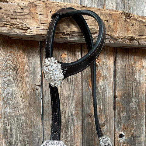 Paisley White Bright Silver Browband/One Ear Tack Set