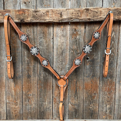 Light Oil Basketweave Clear Browband/One Ear Tack Set