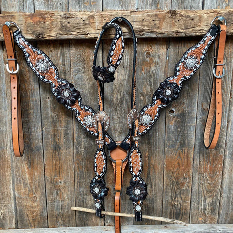 Classic Black and Clear Browband/One Ear Tack Set