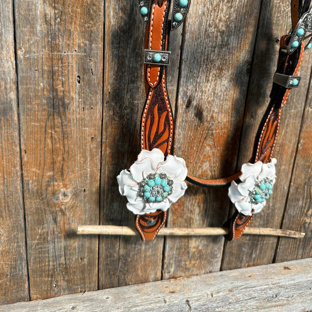 Zebra Turquoise and White Browband / Breastcollar Tack Set