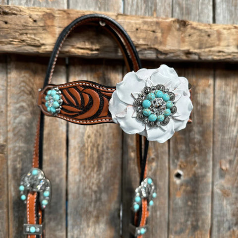 Zebra Turquoise and White Browband / Breastcollar Tack Set