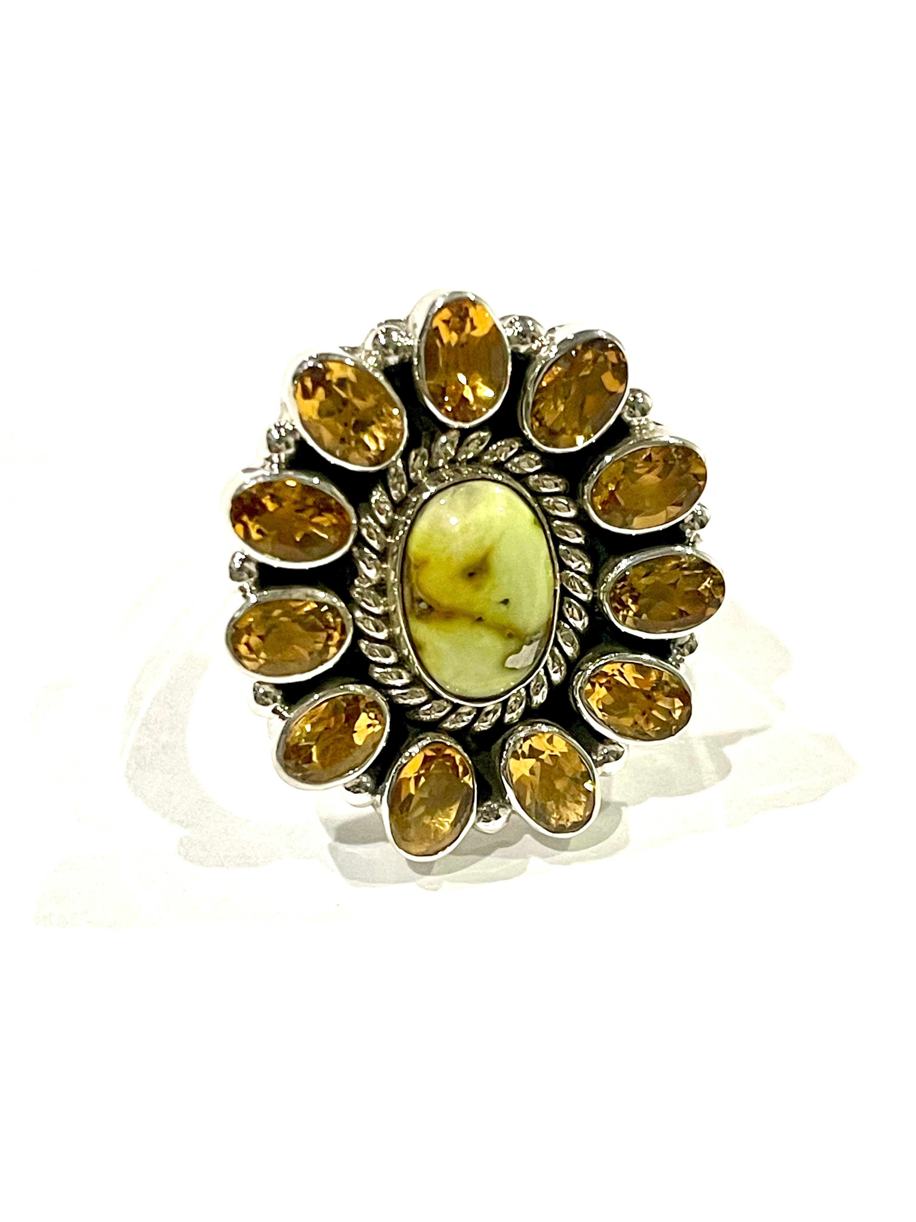 Beautiful Handmade Multi Stone , Palomino Variscite And Sterling Silver Adjustable Ring