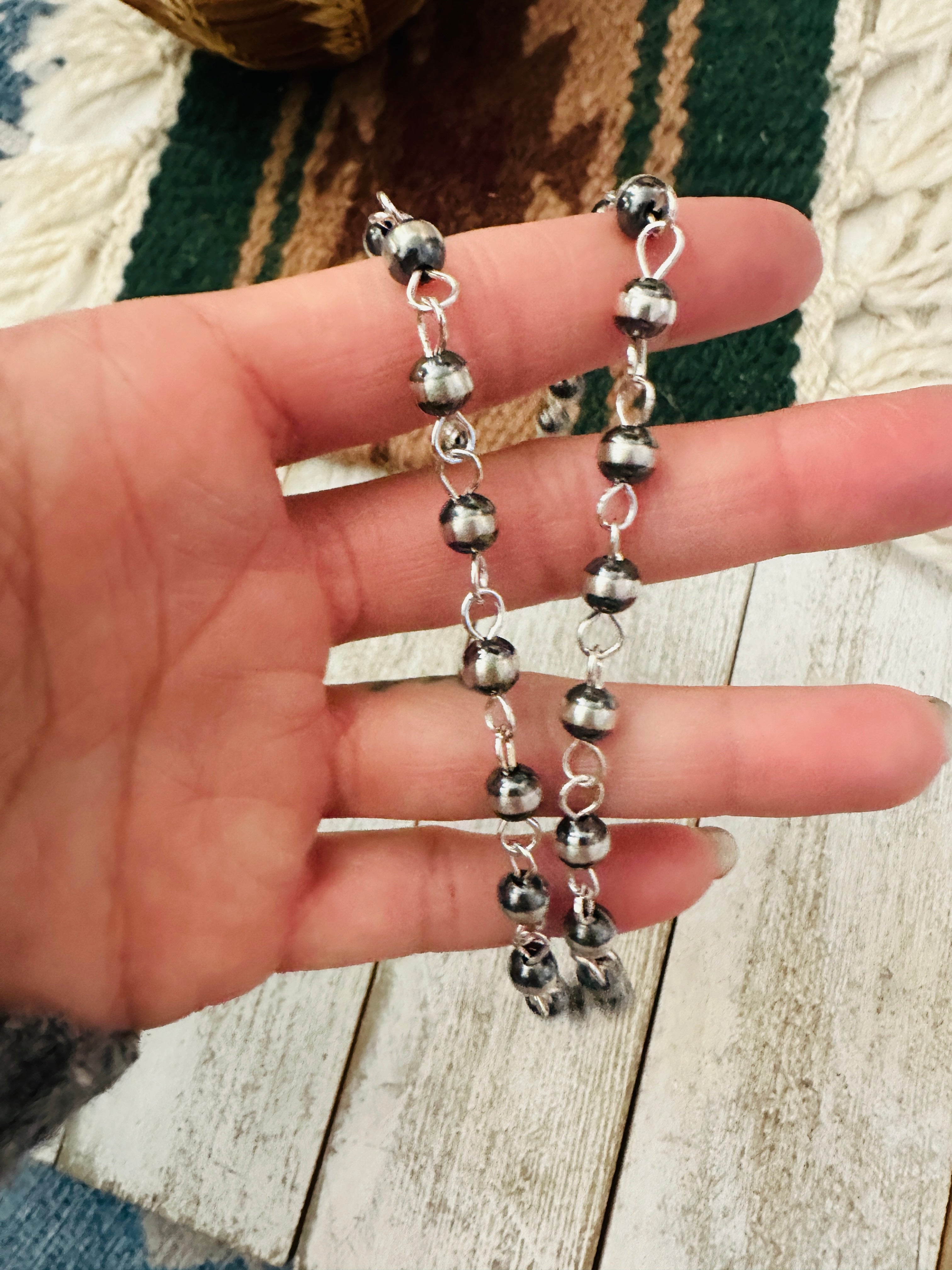 Navajo Sterling Silver Beaded Rosary Style Necklace 16”