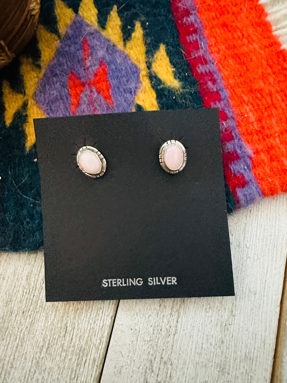 Navajo Sterling Silver & Queen Pink Conch Stud Earrings