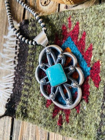 Navajo Sterling Silver & Turquoise Pendant By Chimney Butte