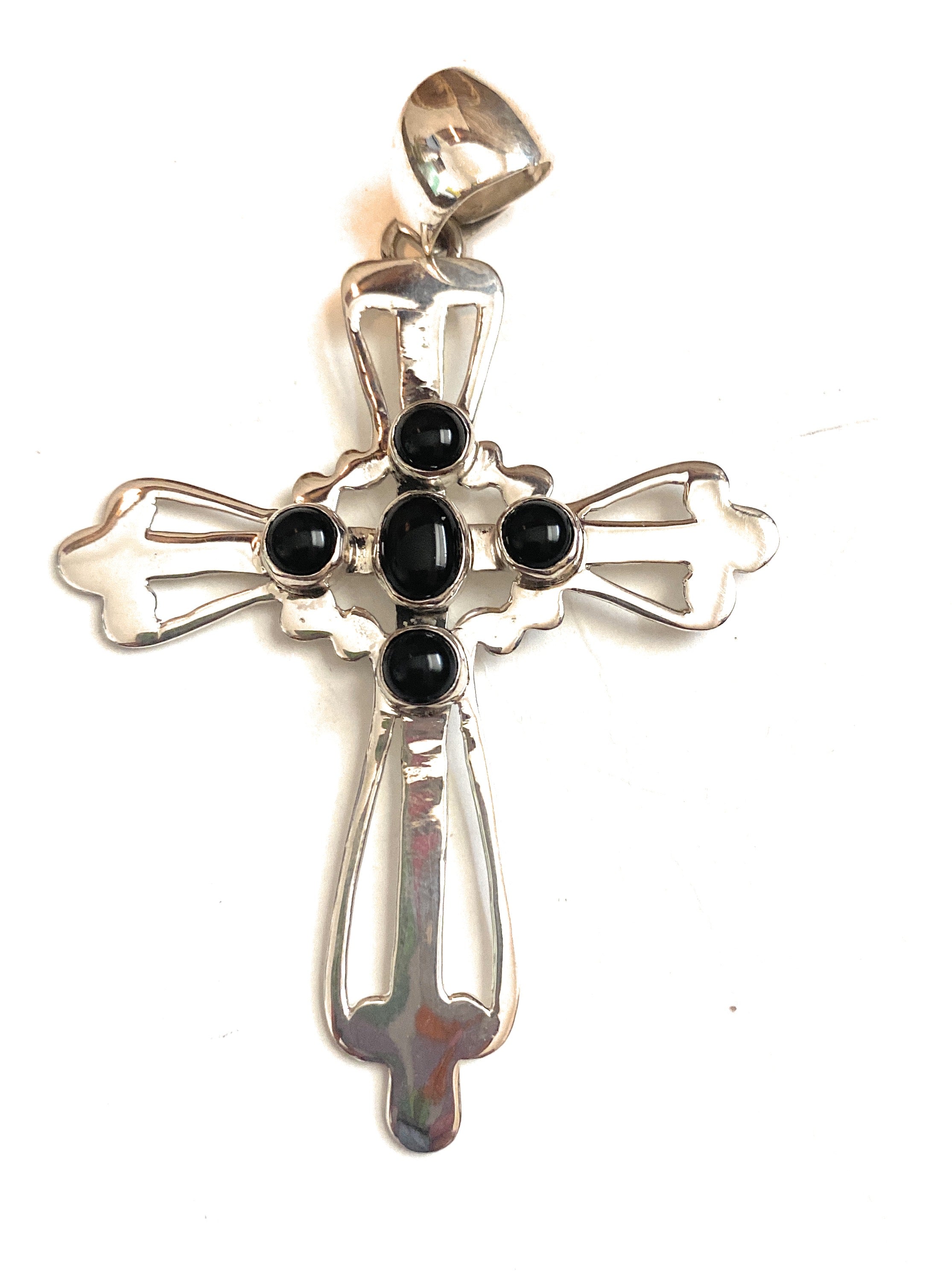 Navajo Onyx & Sterling Silver Cross Pendant Signed