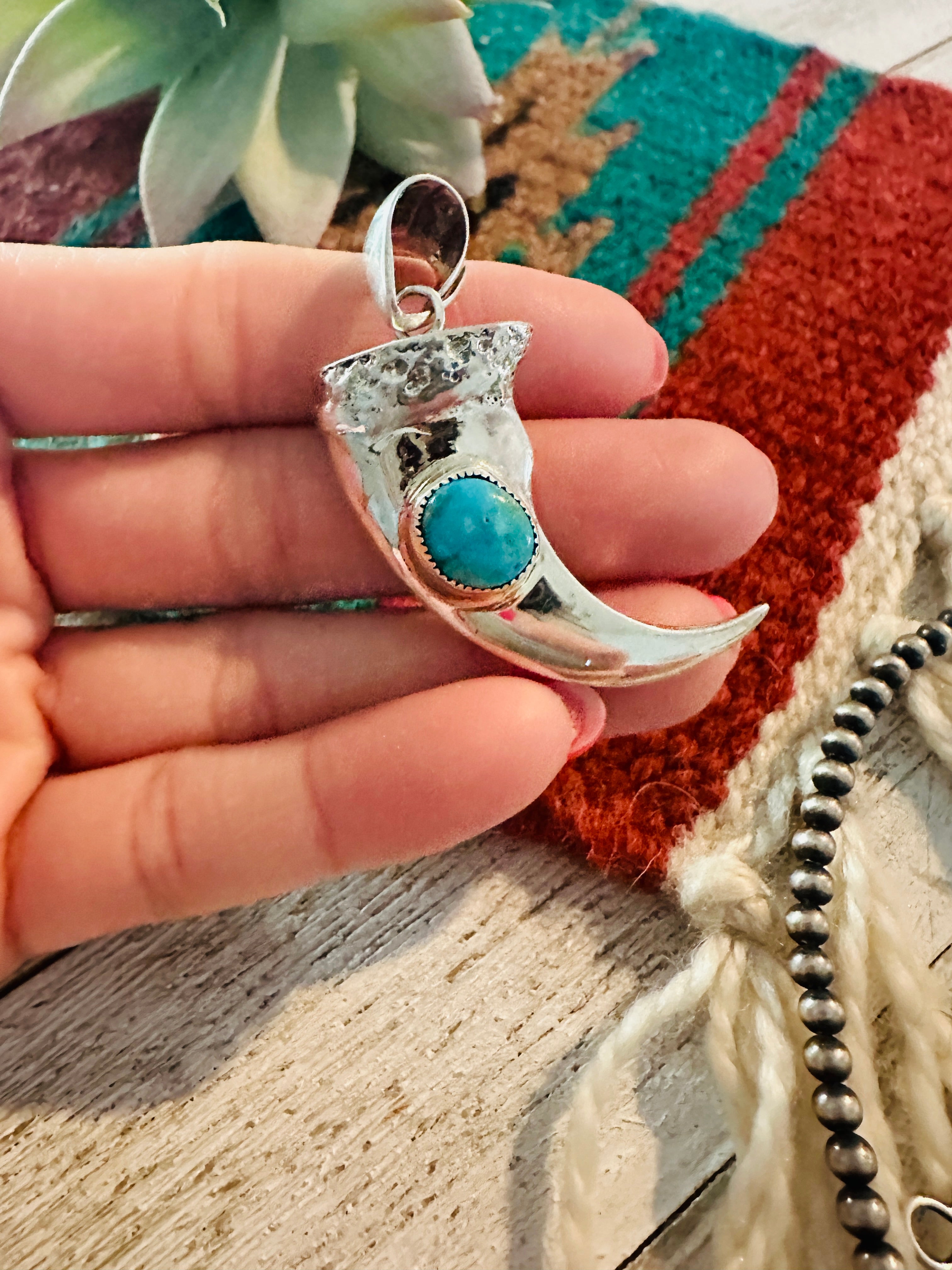 Navajo Turquoise & Sterling Silver Bear Claw Pendant