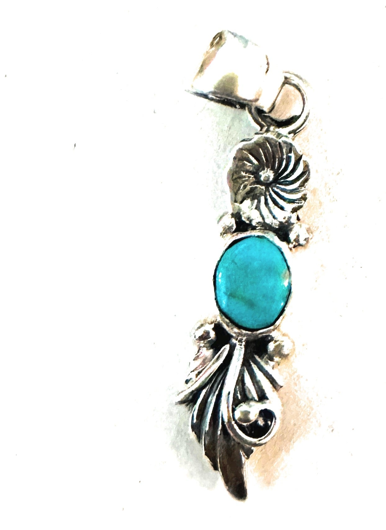 Navajo Turquoise & Sterling Silver Flower Pendant