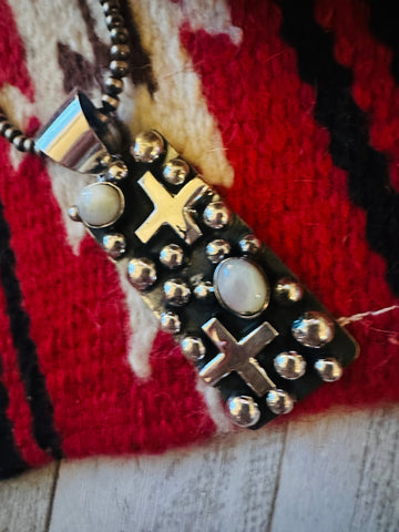 Navajo Sterling Silver & Mother of Pearl Cross Pendant by Chimney Butte