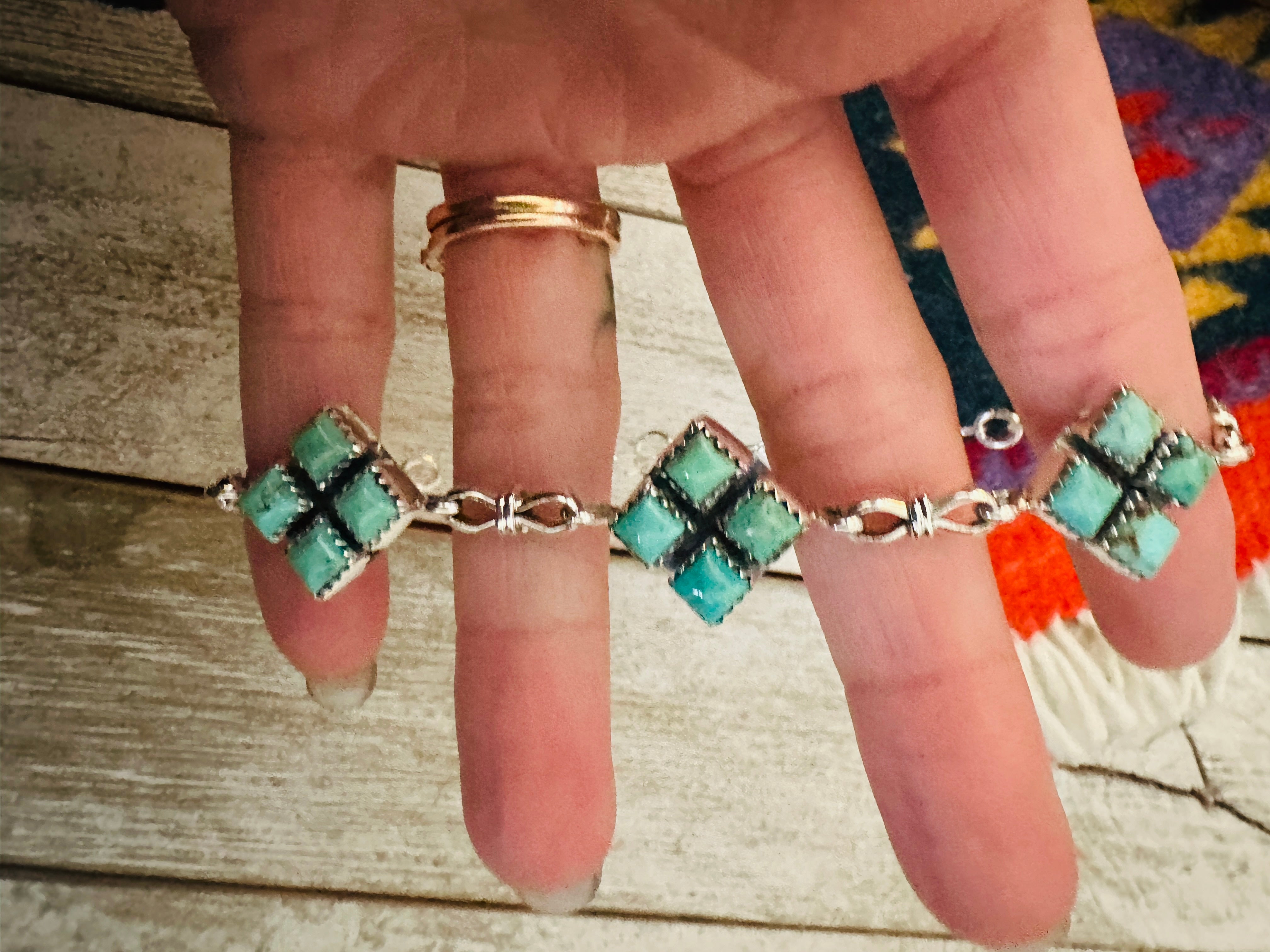 Navajo Turquoise & Sterling Silver Link Bracelet by Julia Etsitty