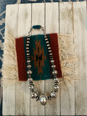 Navajo Sterling Silver Pearl & Turquoise Beaded Necklace