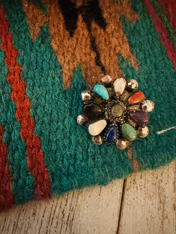 Navajo Multi Stone & Sterling Silver Cluster Pendant