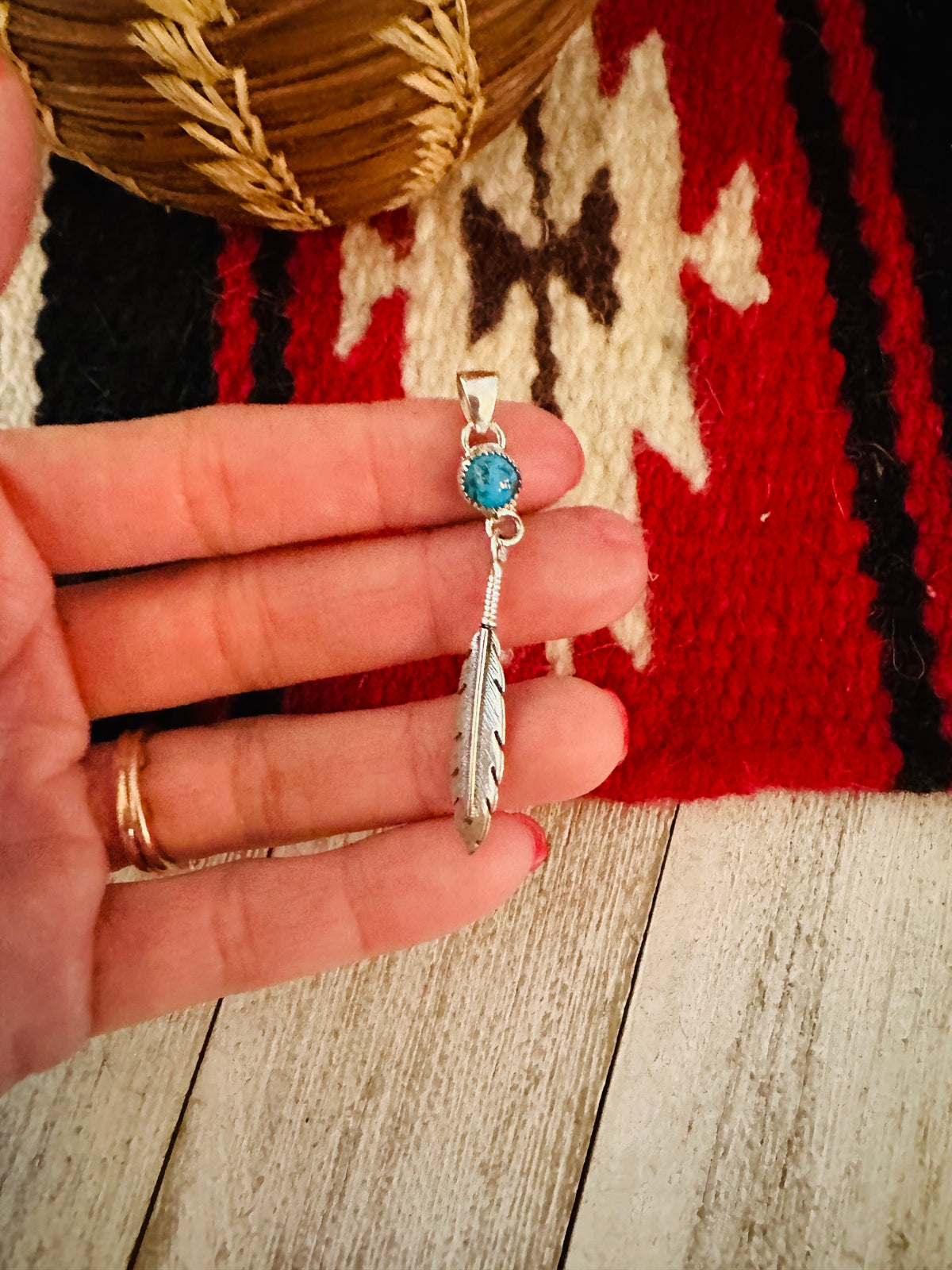 Navajo Turquoise & Sterling Silver Feather Pendant