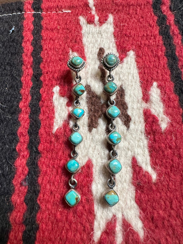 6 Stone Handmade Natural Turquoise and Sterling Silver Dangles