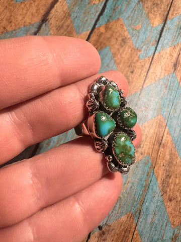 Beautiful Handmade Sonoran Mountain Turquoise And Sterling Silver Adjustable 4 Stone Ring