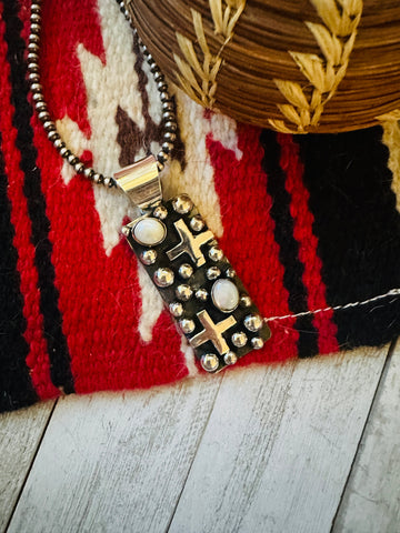 Navajo Sterling Silver & Mother of Pearl Cross Pendant by Chimney Butte