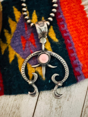 Navajo Queen Pink Conch Shell & Sterling Silver Naja Pendant