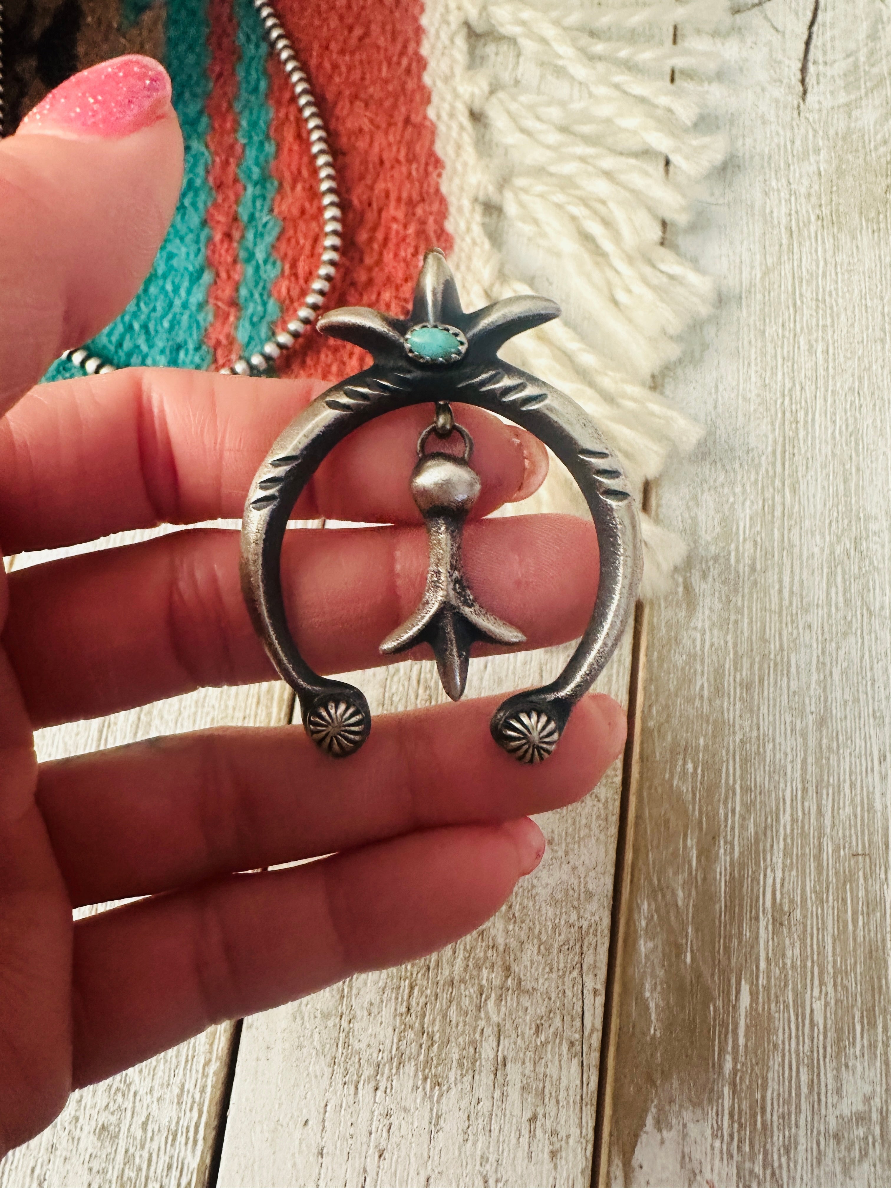 Navajo Turquoise & Sterling Silver Naja Pendant by Martha Cayatineto