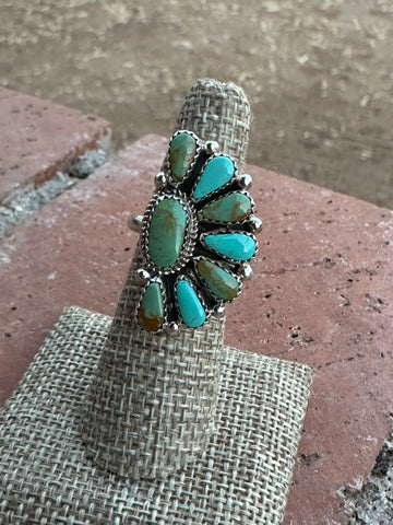 Navajo Kingman Turquoise & Sterling Silver Crescent Adjustable Ring