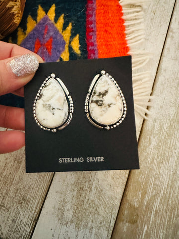 Navajo White Buffalo & Sterling Silver Post Earrings