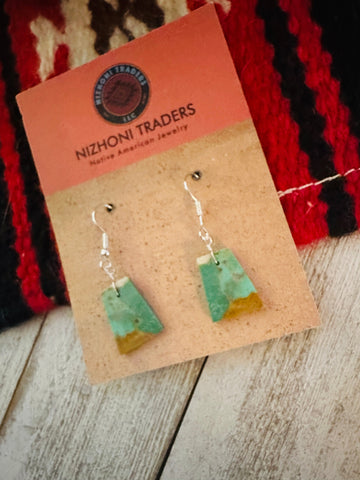 Navajo Sterling Silver & Turquoise Slab Dangle Earrings