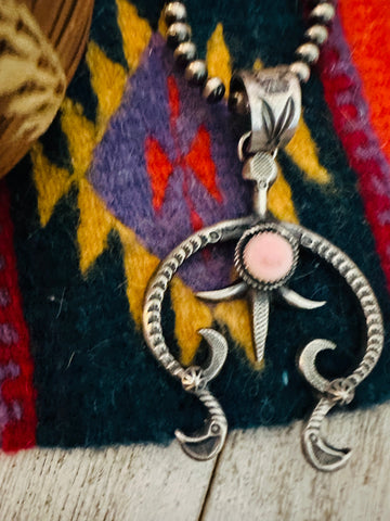 Navajo Queen Pink Conch Shell & Sterling Silver Naja Pendant