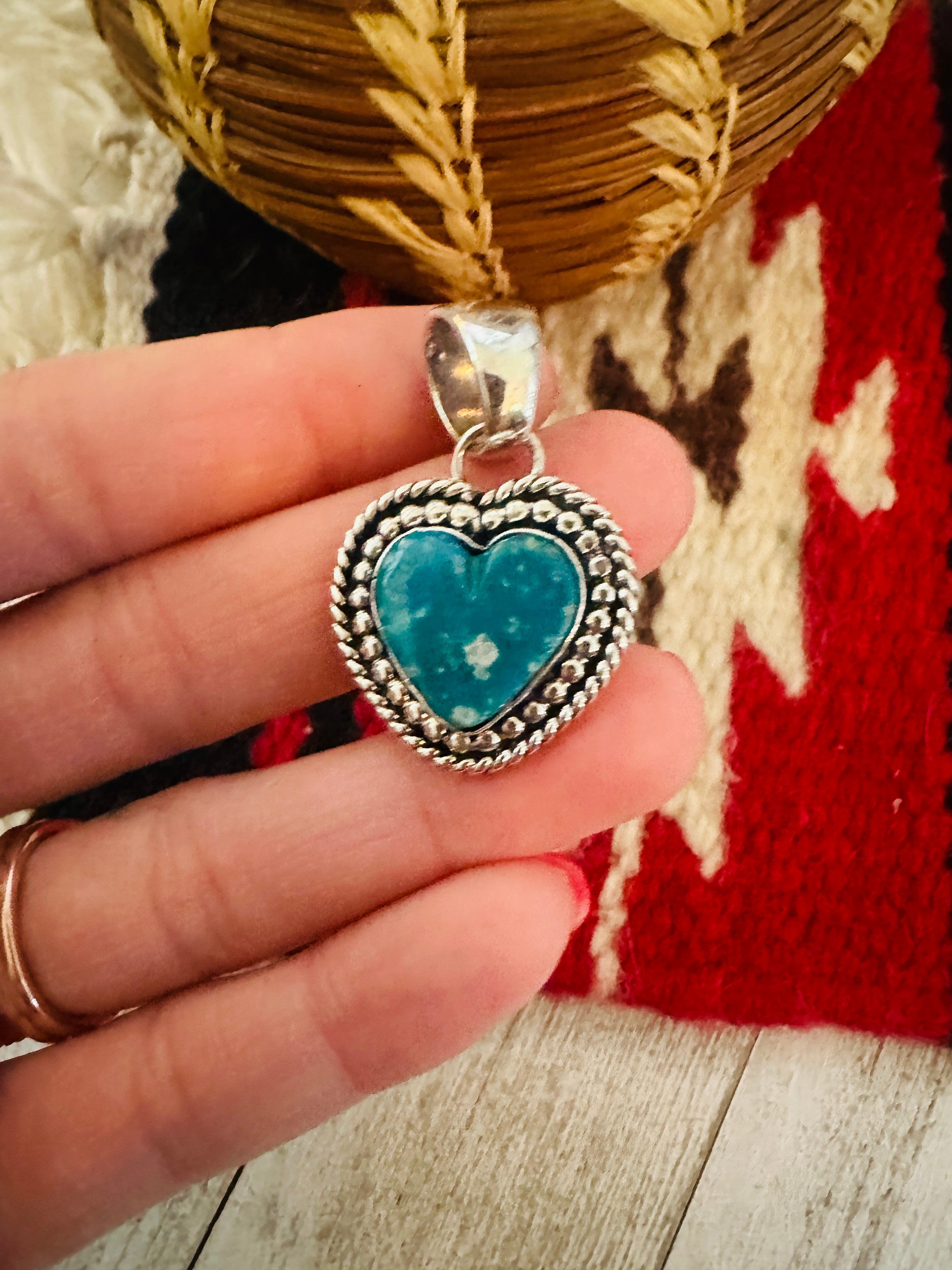 Navajo Turquoise & Sterling Silver Heart Pendant