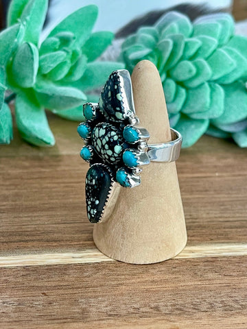 Beautiful Handmade New Lander Turquoise, Turquoise And Sterling Silver Adjustable Ring