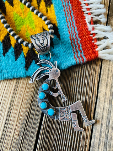 Navajo Turquoise & Sterling Silver Kokopelli Pendant by Kevin Billah