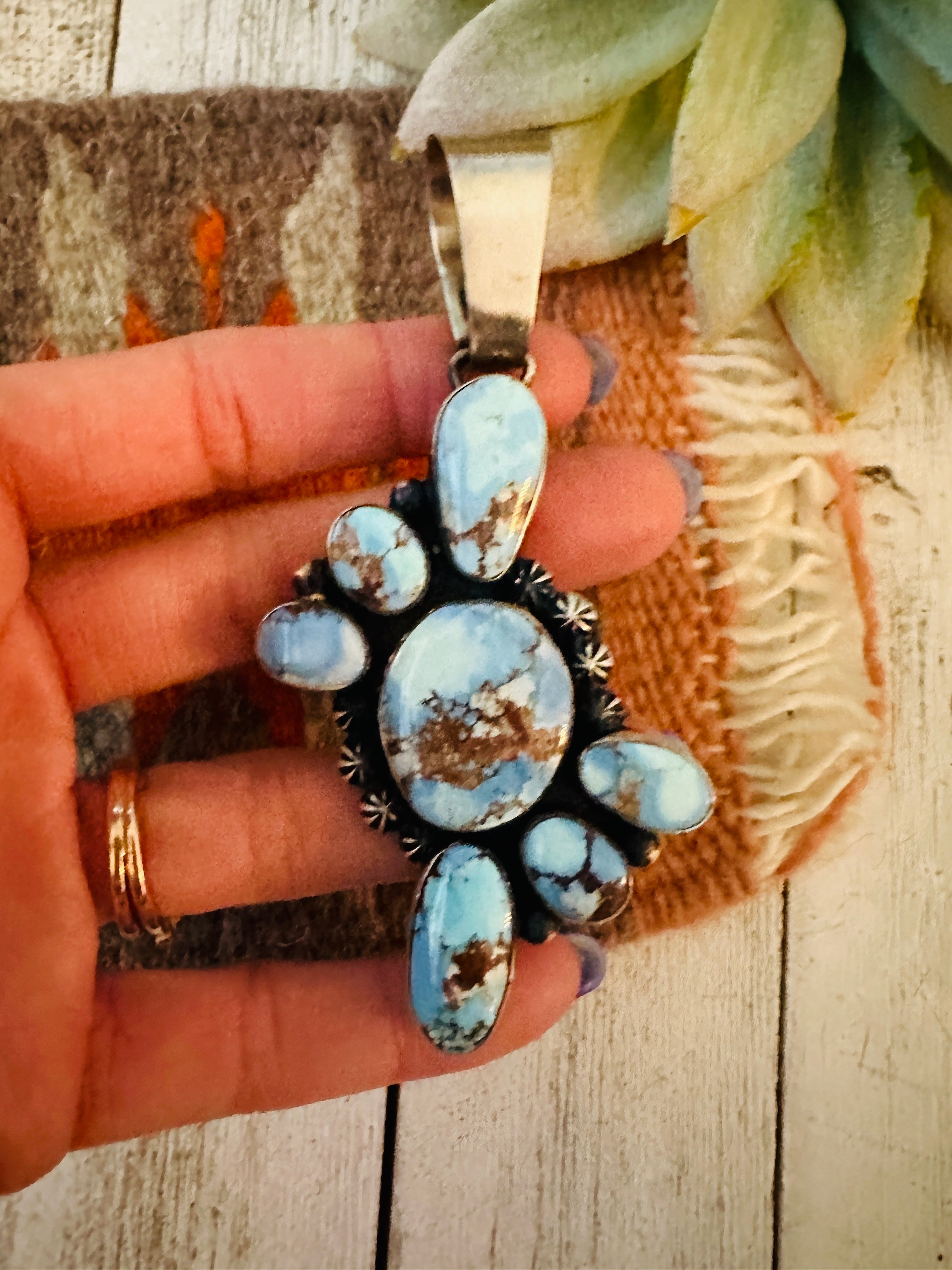 Navajo Golden Hills Turquoise & Sterling Silver Pendant by Paul Livingston