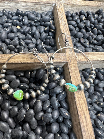 Handmade Sonoran Mountain Turquoise And Sterling Silver Beaded Hoop Earrings