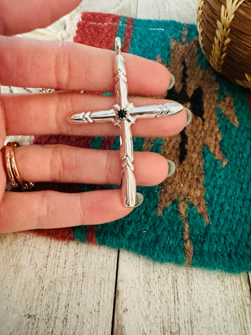 Navajo Black Onyx & Sterling Silver Cross Pendant