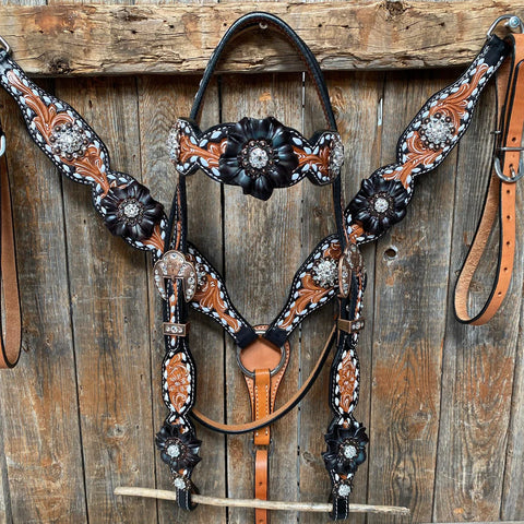 Classic Black and Clear Browband/One Ear Tack Set