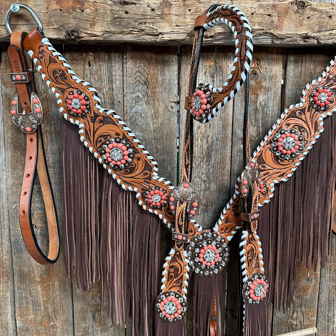 Whipstitch Coral and Clear One Ear/ Breastcollar Tack Set