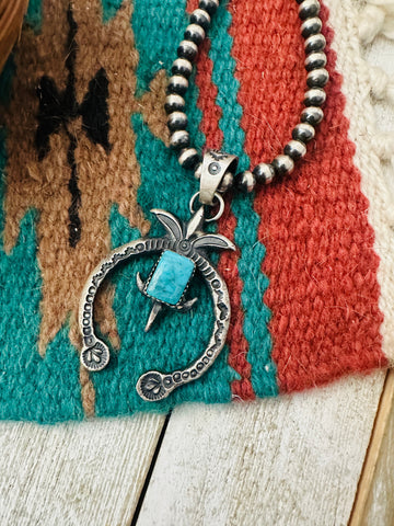 Navajo Turquoise & Sterling Silver Naja Pendant