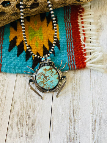 Navajo Sterling Silver & Number 8 Mountain Beetle Turquoise Pendant