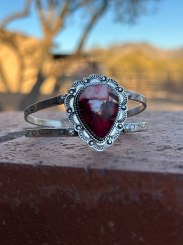 Handmade Sterling Silver & Dahlia Rose Cuff Bracelet