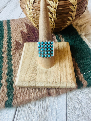 Zuni Sterling Silver & Turquoise Petit Point Ring Size 8.5