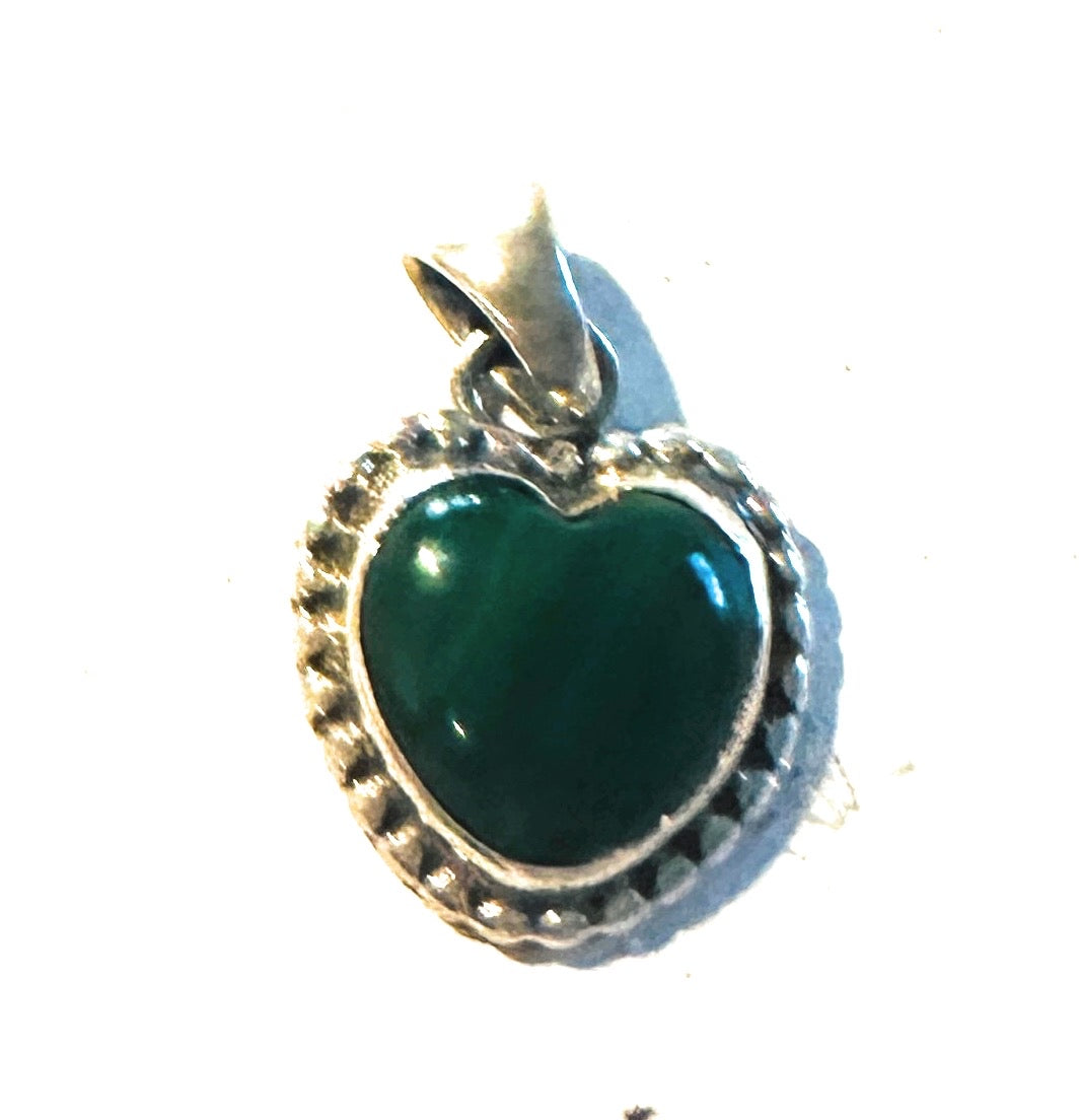 Navajo Malachite & Sterling Silver Heart Pendant