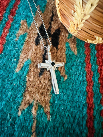 Navajo Black Onyx & Sterling Silver Cross Pendant