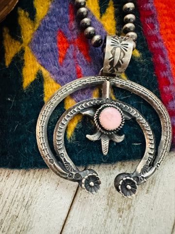 Navajo Queen Pink Conch Shell & Sterling Silver Naja Pendant