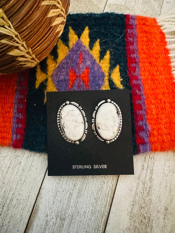 Navajo White Buffalo & Sterling Silver Post Earrings