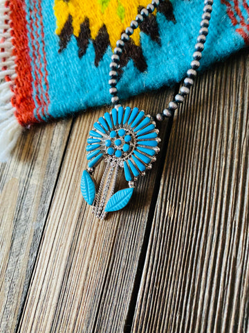 Zuni Sterling Silver & Turquoise Flower Pin/ Pendant