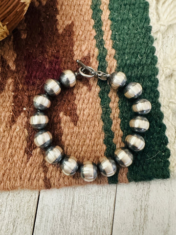 Navajo 12mm Sterling Silver Pearl Beaded Bracelet