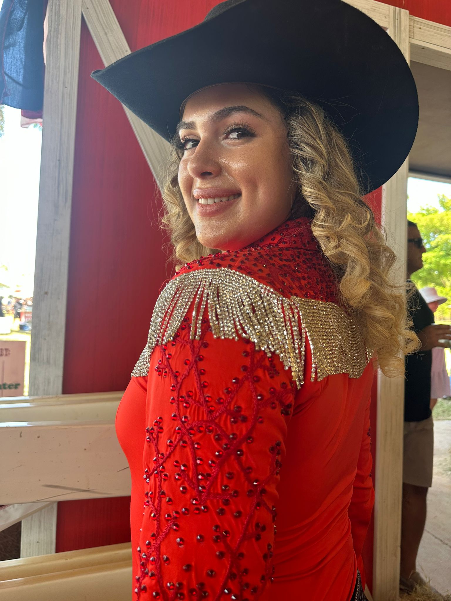 Red Embellished Embroidered Show Top With Stone Fringe